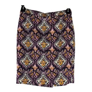 Paisley Print Pencil Skirt J.Crew Lined Career Office Business‎ Casual Cotton XS